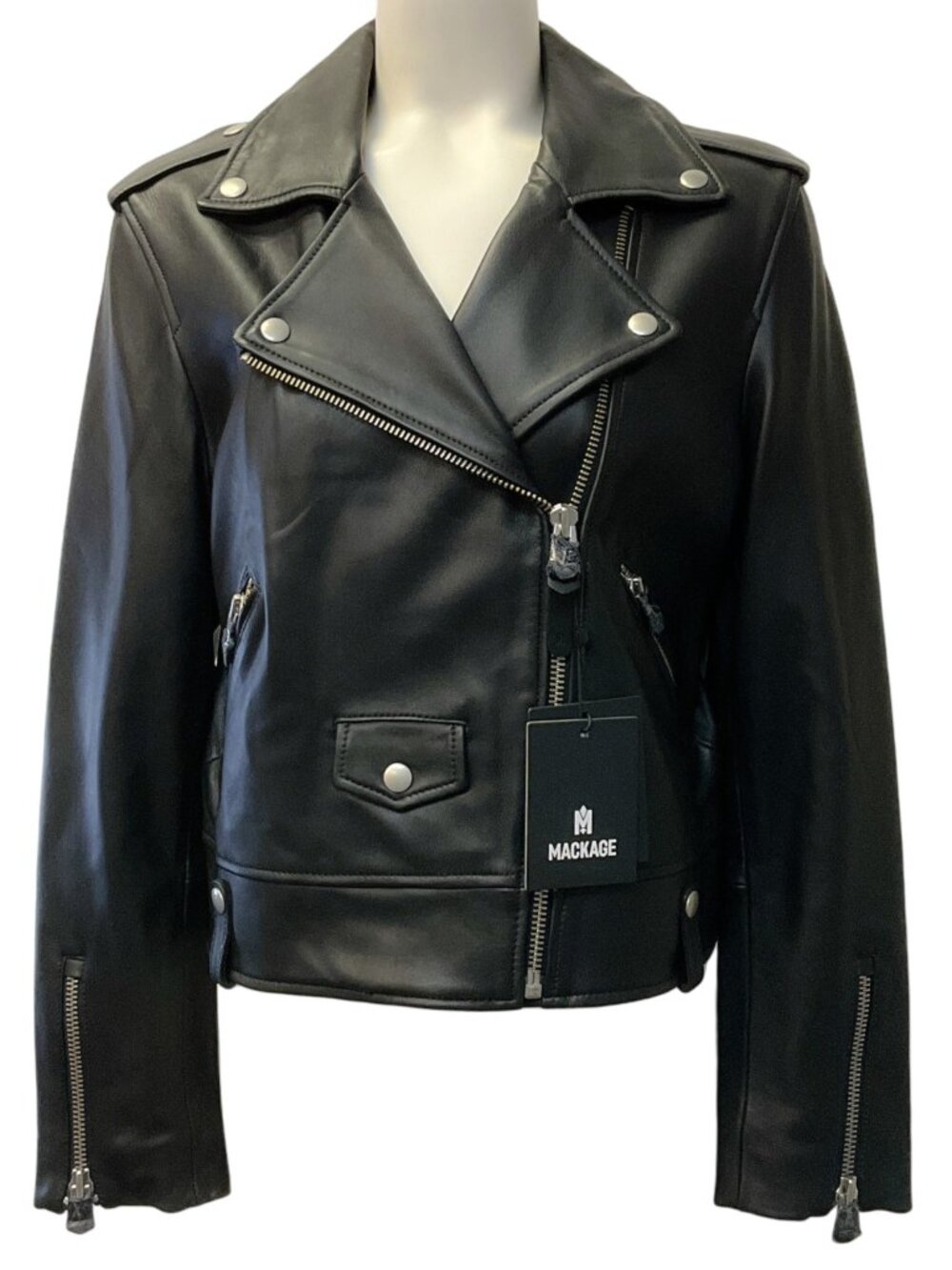 Mackage Black Leather Baya Moto Jacket